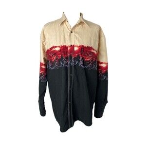 Wrangler Men's Western Shirt Black 2004 Bronco Sunset Pearl Snap Size Large